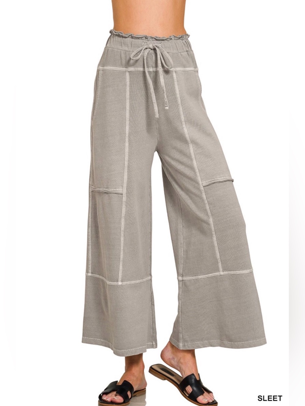 ZENANA French Terry Washed Exposed-Seam Wide Leg Pants
